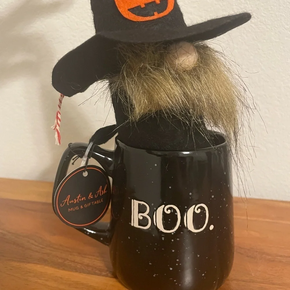 Boo Halloween Mug with Witch Hat Gnome